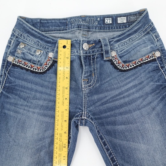 Miss me jeans Womens 27 Signature Boot Embroidered Studded Flare Low JP7697B4 - Picture 6 of 16